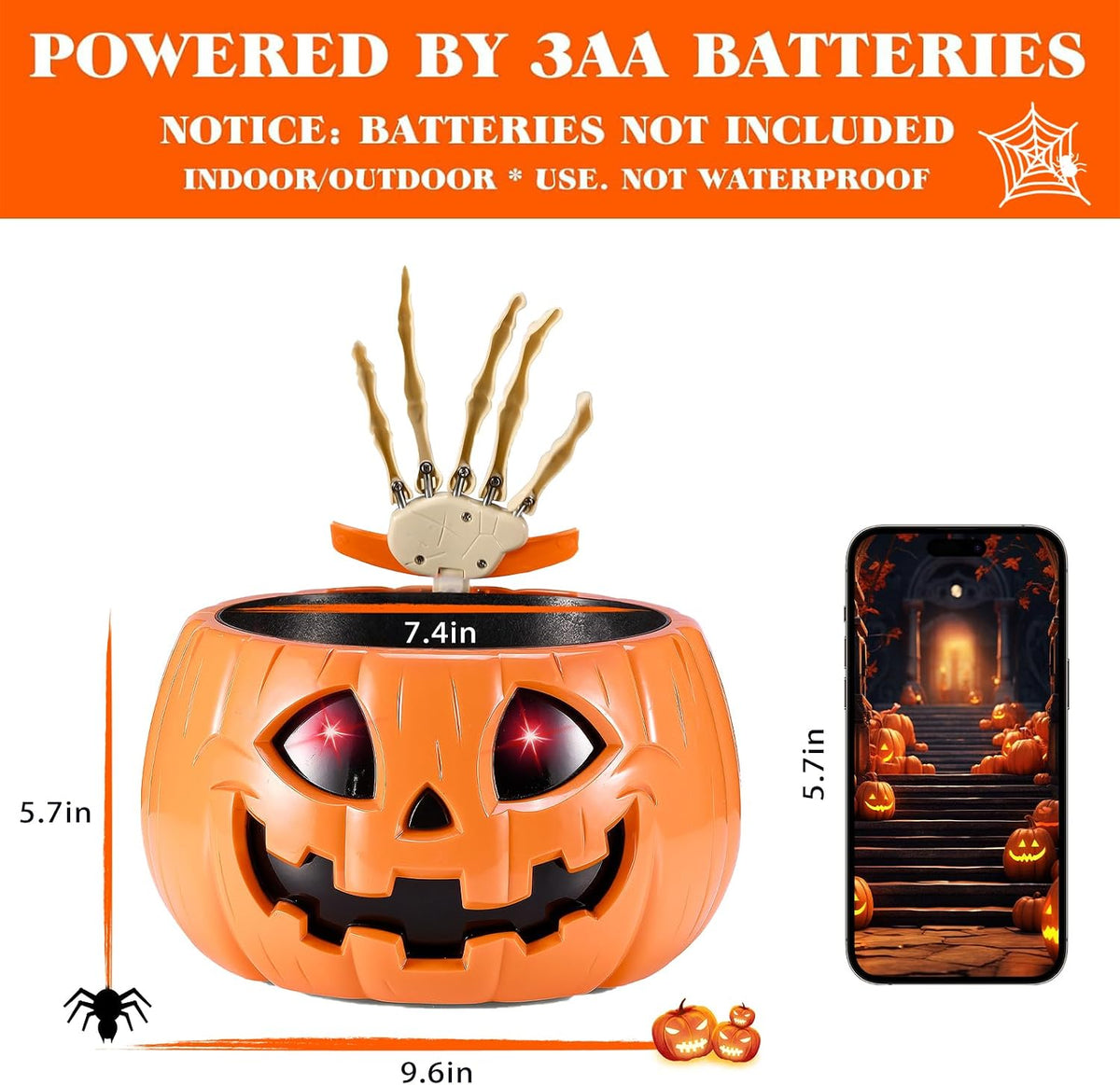 Anlass Halloween Candy Bowl Animated Pumpkin Candy Holder with Moving Skeleto...