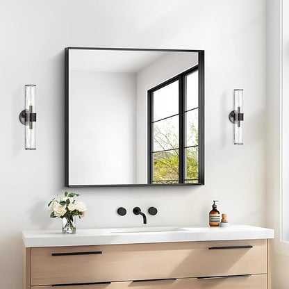 Black Bathroom Mirror, 30x30 Inch Rectangular Framed Mirror, Large Wall Mounted - Image 2