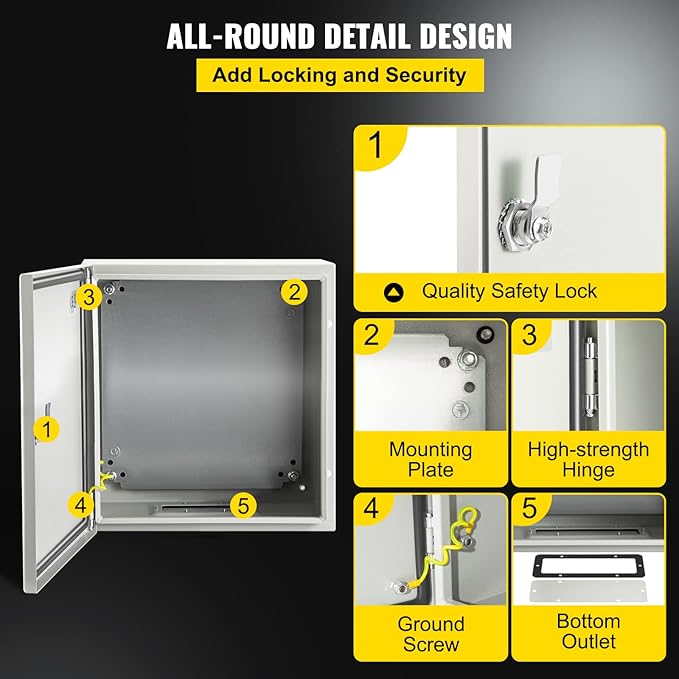 VEVOR NEMA Steel Enclosure, IP66 Waterproof & Dustproof, Outdoor/Indoor - Image 5