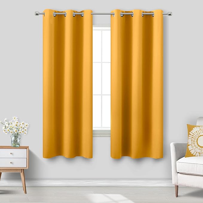 KOUFALL 72 Inch Curtains Length, 2 Panels Set, Mustard Yellow by KOUFALL