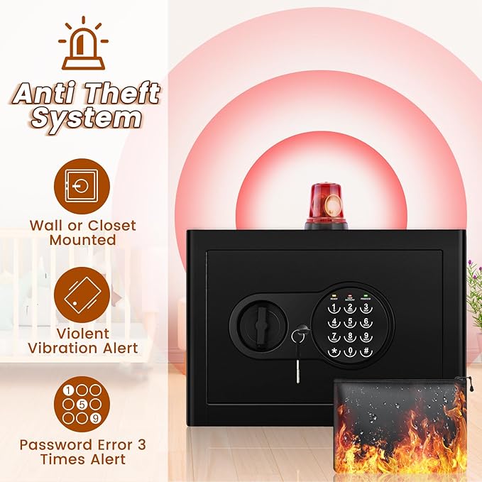 Safe Box with Fireproof Waterproof Bag, Home Safe with Keys & Pass Code & Wall - Image 5