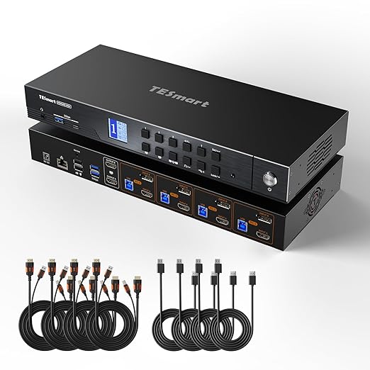 TESmart 4K@144Hz Displayport+HDMI KVM Switch 2 Monitors 4 Computers, HDMI 2.1 & by TESmart