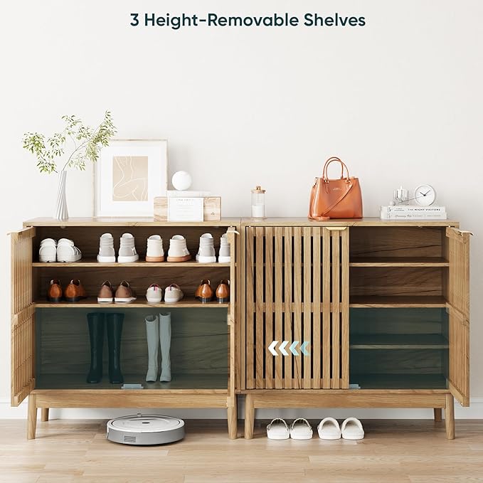 Shoe Storage Cabinet with Ventilated Slatted Doors, Wooden Shoe Organizer - Image 5