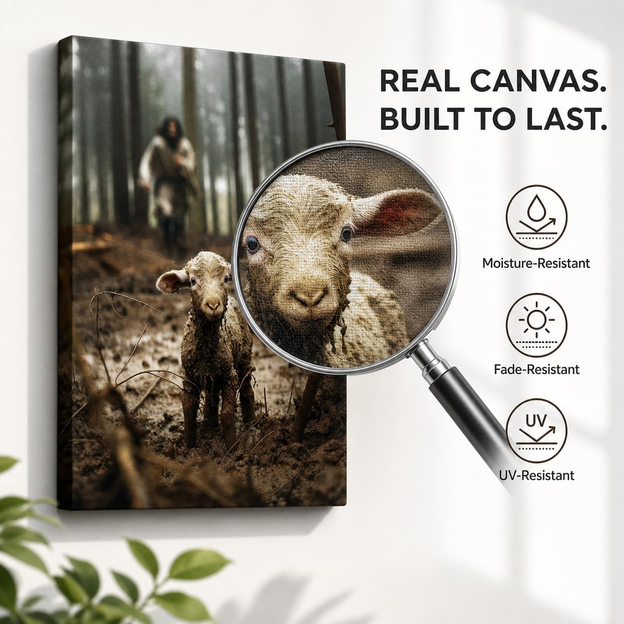 Jesus with Lamb Christian Canvas Wall Art, Religious Print, 11x14 Inch | Lost lamb faith artwork, gallery wrapped ready to hang, fade-resistant decor for living room, prayer room and church