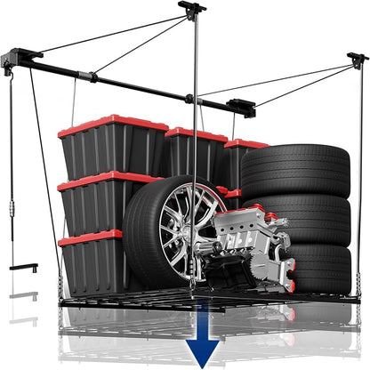 FLEXIMOUNTS Overhead Garage Storage Rack Lift, 4x4 Ft Heavy-Duty Garage Ceiling by FLEXIMOUNTS