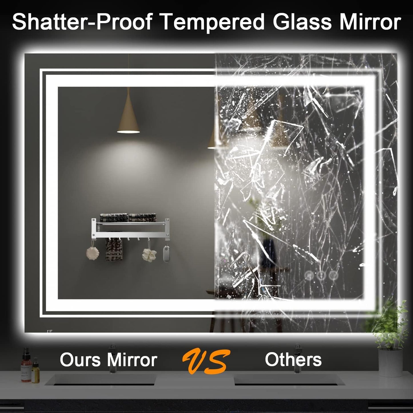 Snowdool 23x35 LED Bathroom Mirror with Front and Backlight, Dimmable Lighted Bathroom Vanity Mirror with Anti-Fog, Memory Function,Tempered Glass(Horizontal/Vertical) | Front and Backlit, Dimmable, Anti-Fog, Tempered Glass