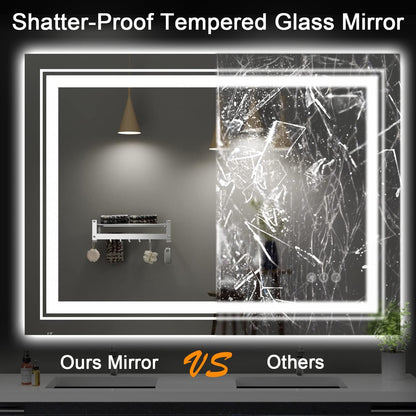 Snowdool 31x23 LED Bathroom Mirror with Front and Backlight, Dimmable Lighted Bathroom Vanity Mirror with Anti-Fog, Memory Function,Tempered Glass(Horizontal/Vertical) | Front and Backlit, Dimmable, Anti-Fog, Tempered Glass