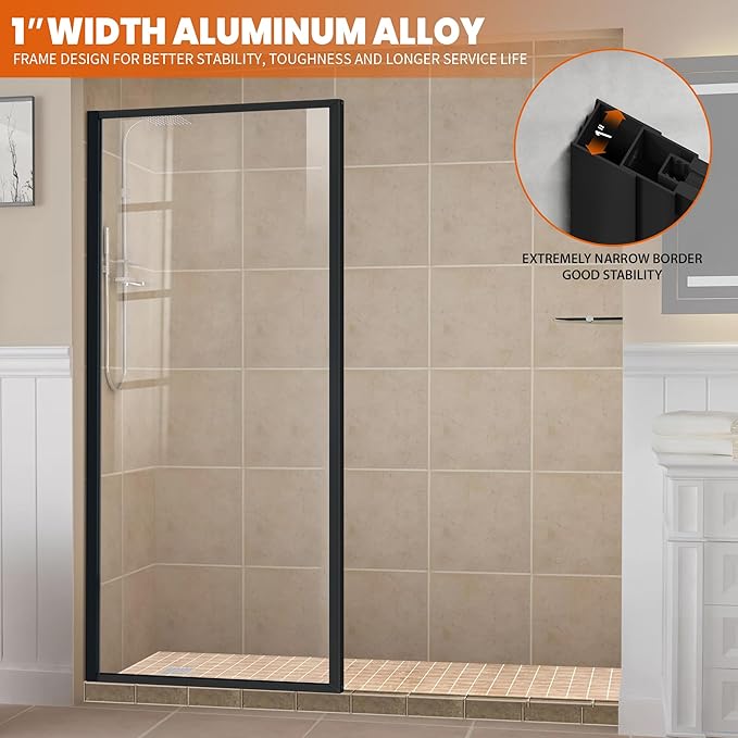 Shower Glass Door 38W*74H Inch, Bathroom Framed Fixed Shower Glass Panel - Image 3
