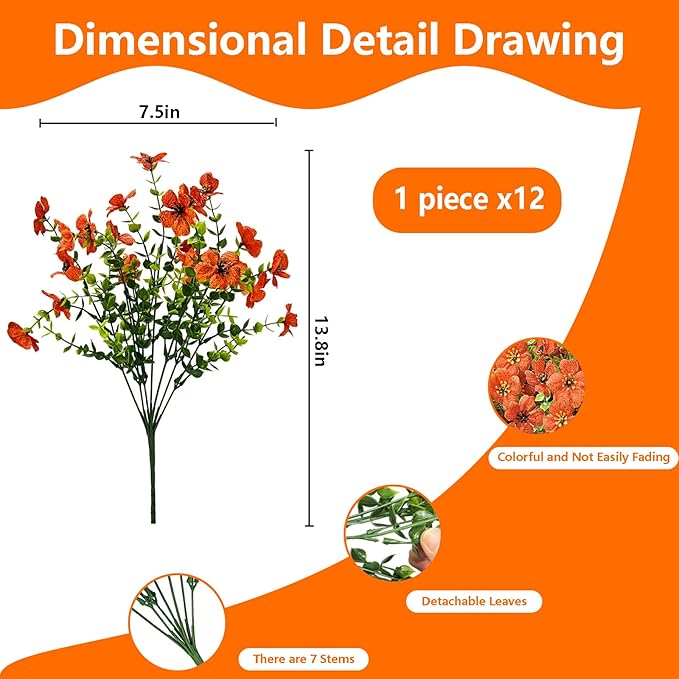 12 Bundles Artificial Flowers for Spring Summer Outdoor Decoration Fake Flowers - Image 5
