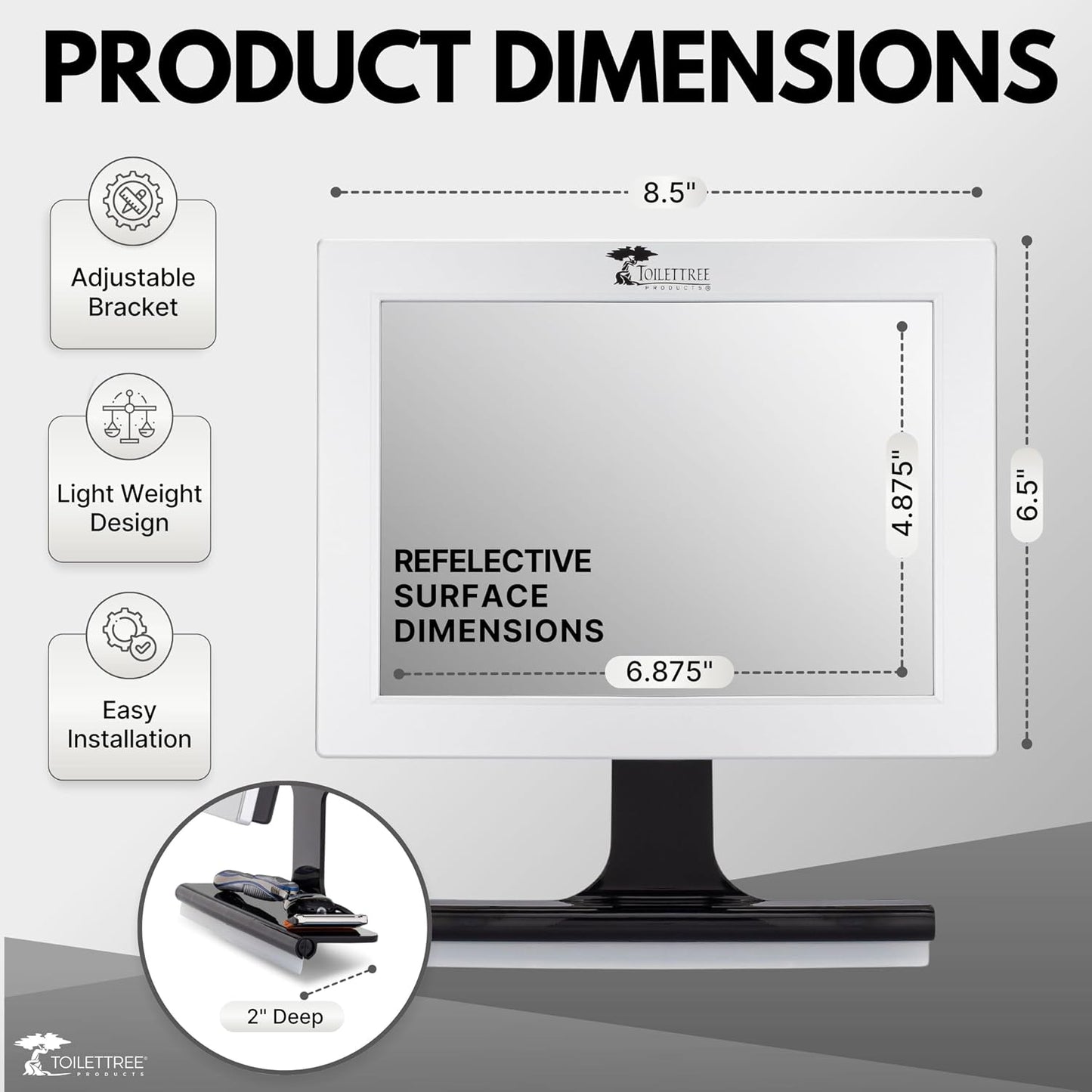 ToiletTree Products Fogless Shower Mirror with Squeegee - Anti-Fog Mirror - Adjustable Shaving Mirror with a Squeegee - Rust-Proof, Impact-Resistance Bathroom Shower Mirror