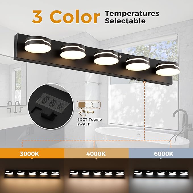 32" Motion Sensor Vanity Light, Matte Black 3CCT 5-Light Modern LED Bathroom - Image 6