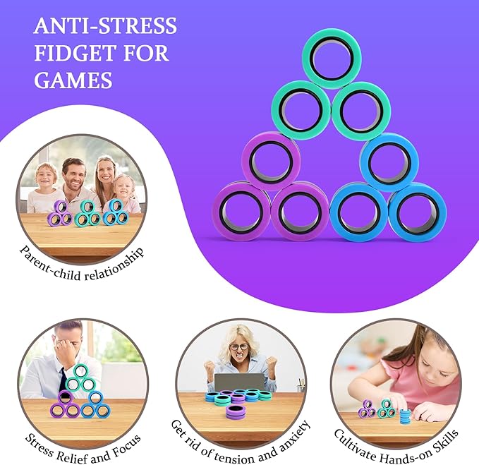 Cevioce 9 PCS Magnetic Ring Fidget Toys Set, ADHD Anxiety Magnetic Finger - Image 6