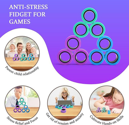 Cevioce 9 PCS Magnetic Ring Fidget Toys Set, ADHD Anxiety Magnetic Finger - Image 6