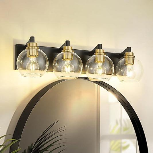METWET Bathroom Light Fixtures, 4-Light Black and Gold Bathroom Vanity Light by Metwet