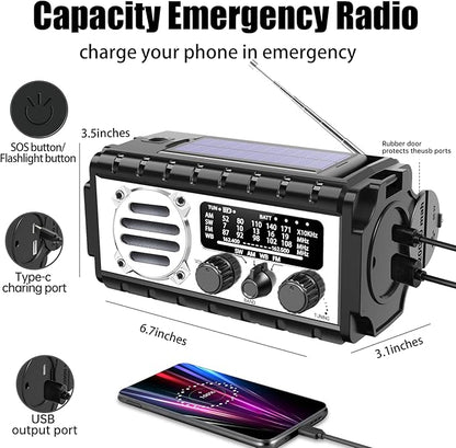 QAUYYW Emergency Radio, 20000mAh/74000mWh Weather Radio, Solar Hand Crank Radio - Image 5