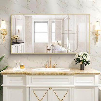 48x24In Gold Bathroom Mirror for Wall, Brushed Gold Rectangle Mirrors - Image 6