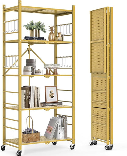 Storage Shelves with 20 Hooks, 5-Tier Foldable Shelves - Image 8