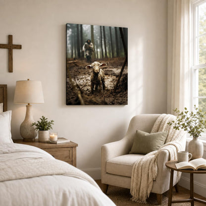 Jesus with Lamb Christian Canvas Wall Art, Religious Print, 11x14 Inch | Lost lamb faith artwork, gallery wrapped ready to hang, fade-resistant decor for living room, prayer room and church