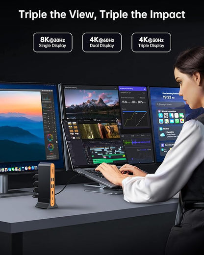 NOVOO Laptop Docking Station Dual Monitor, 15 in 1 Triple Display, 8K@30Hz DP - Image 3