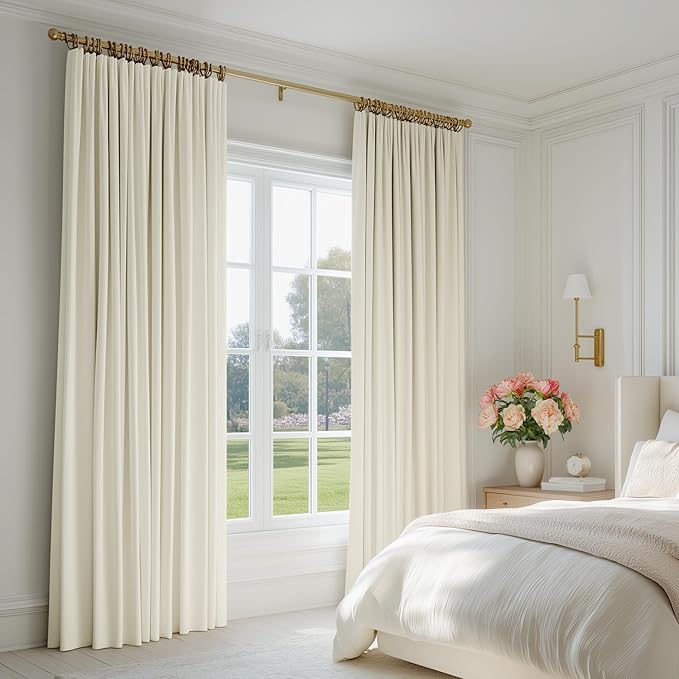 FMFUNCTEX Velvet Curtains Cream Room Darkening Curtains - Image 8