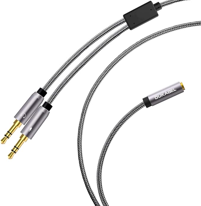 DUKABEL Long Headset Splitter Cable, 3-Pole TRS Microphone & Audio to Single by DuKabel