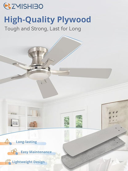 ZMISHIBO 42 Inch Ceiling Fan No Light, Flush Mount Low Profile, Modern Nickel - Image 6