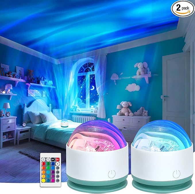 Northern Lights Projector, 2 Packs Rechargeable 16 Color Aurora Night Light by Avkast