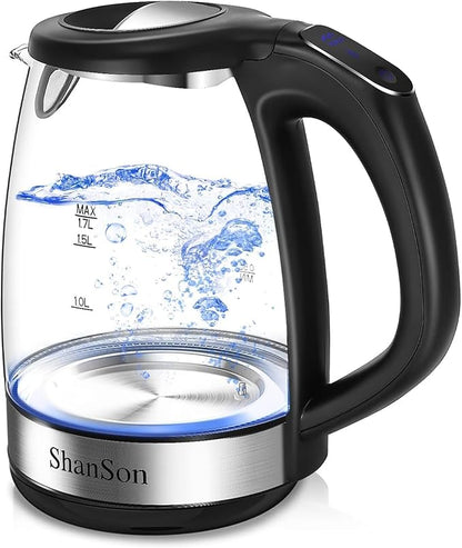 ShanSon 1.7L Electric Glass Kettle 1500W Temperature Control Fast Water Boiler by ShanSon