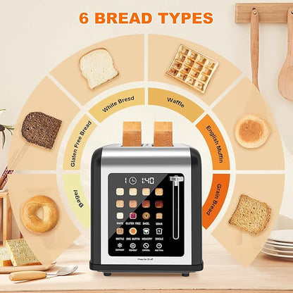 2 Slice Toaster Touch Screen, Stainless Steel Toasters Digital Timer 2 Slot - Image 6
