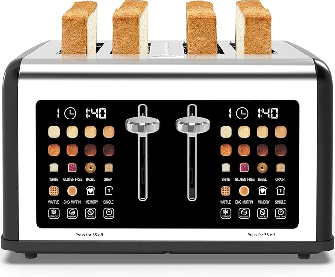 4 Slice Toaster Touch Screen, Stainless Steel Toasters Digital Timer, Dual by Clixane