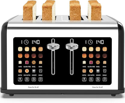 4 Slice Toaster Touch Screen, Stainless Steel Toasters Digital Timer, Dual by Clixane