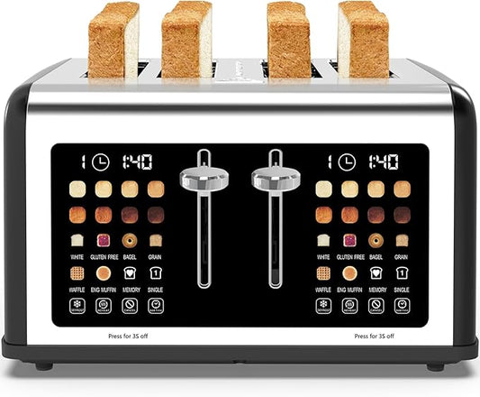 4 Slice Toaster Touch Screen, Stainless Steel Toasters Digital Timer, Dual by Clixane