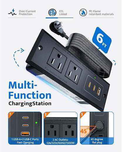 Recessed Power Strip with 20W USB C Port, Fast Charging USB A Port Conference - Image 4