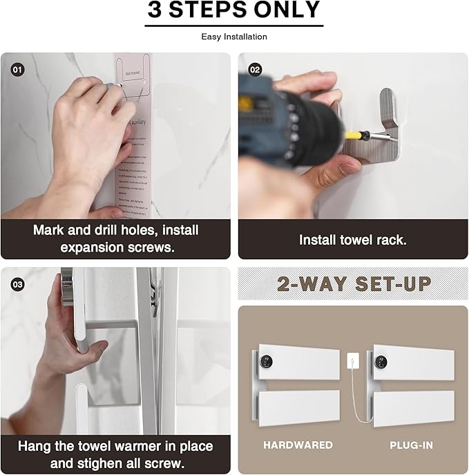 K&KALONZO Electric Towel Warmer, 18.35" W x 14.6" H Wall-Mounted Towel Heater - Image 5