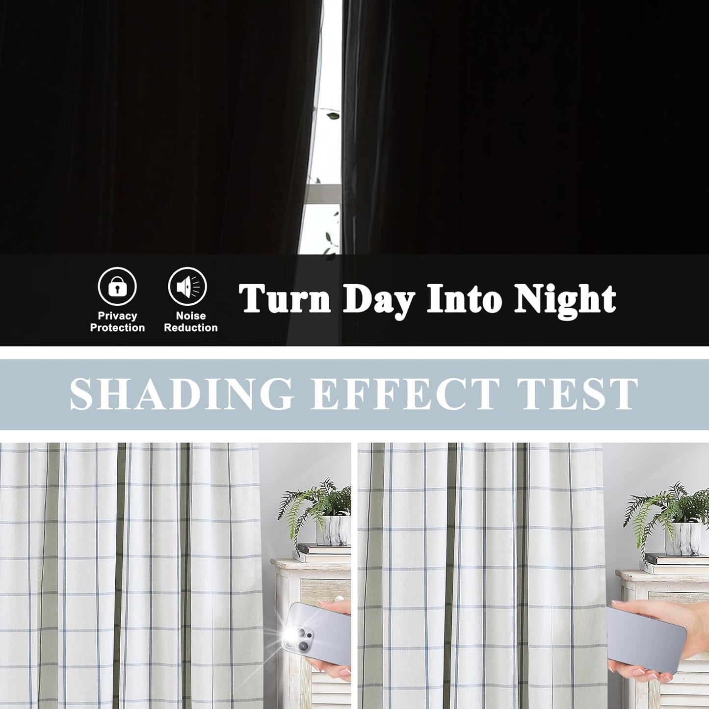 Vision Home Blue Plaid Linen Pinch Pleated Full Blackout Curtains Checkered Thermal Insulated Window Panels 90 inch for Bedroom Living Room Darkening Rustic Pinch Pleat Drapes with Hooks 40" Wx90 Lx2