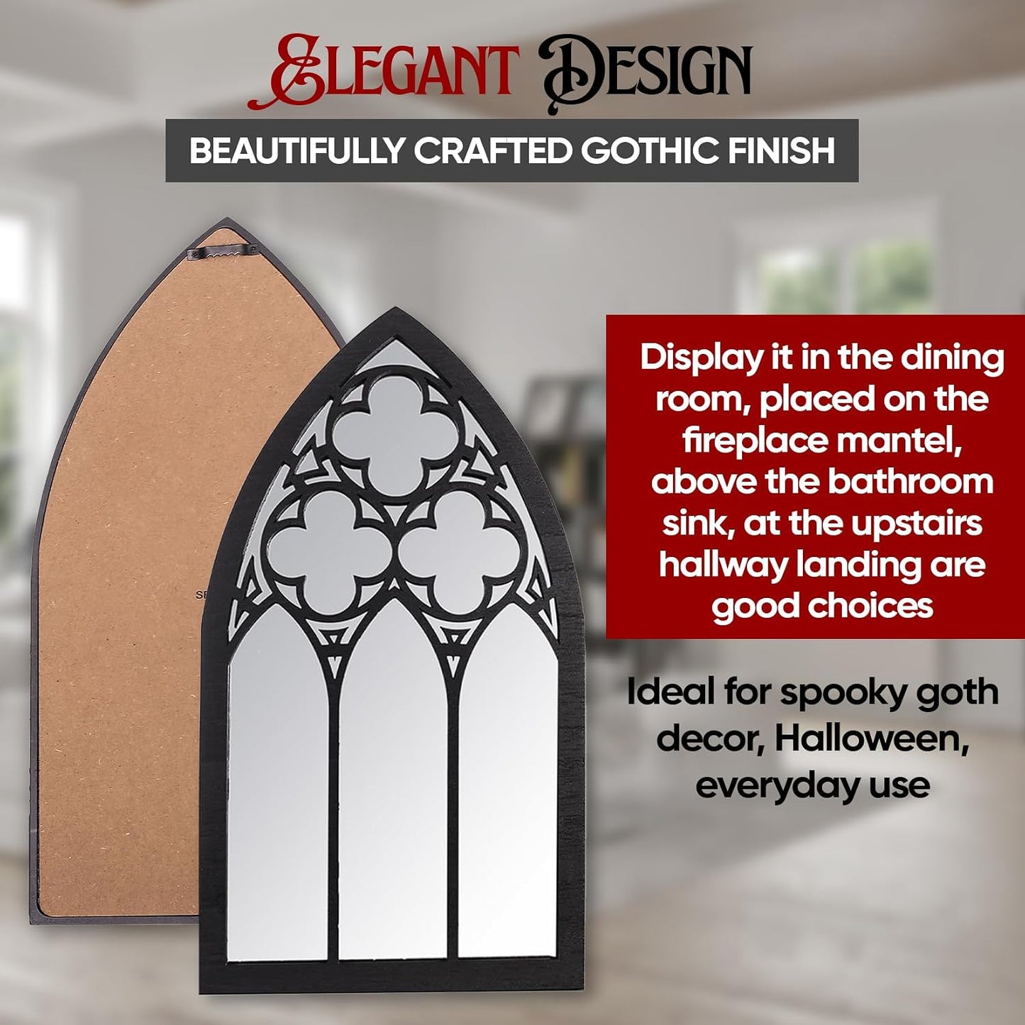 Gothic Mirrors Wall Decor - 3 Piece Set 15.8 Inch Gothic Furniture Cathedral Mirrors - Halloween Decor for Bathroom and Kitchen - Goth Accessories for Bedroom - Witchy Gifts for Women