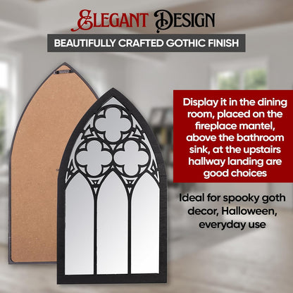 Gothic Mirrors Wall Decor - 3 Piece Set 15.8 Inch Gothic Furniture Cathedral Mirrors - Halloween Decor for Bathroom and Kitchen - Goth Accessories for Bedroom - Witchy Gifts for Women