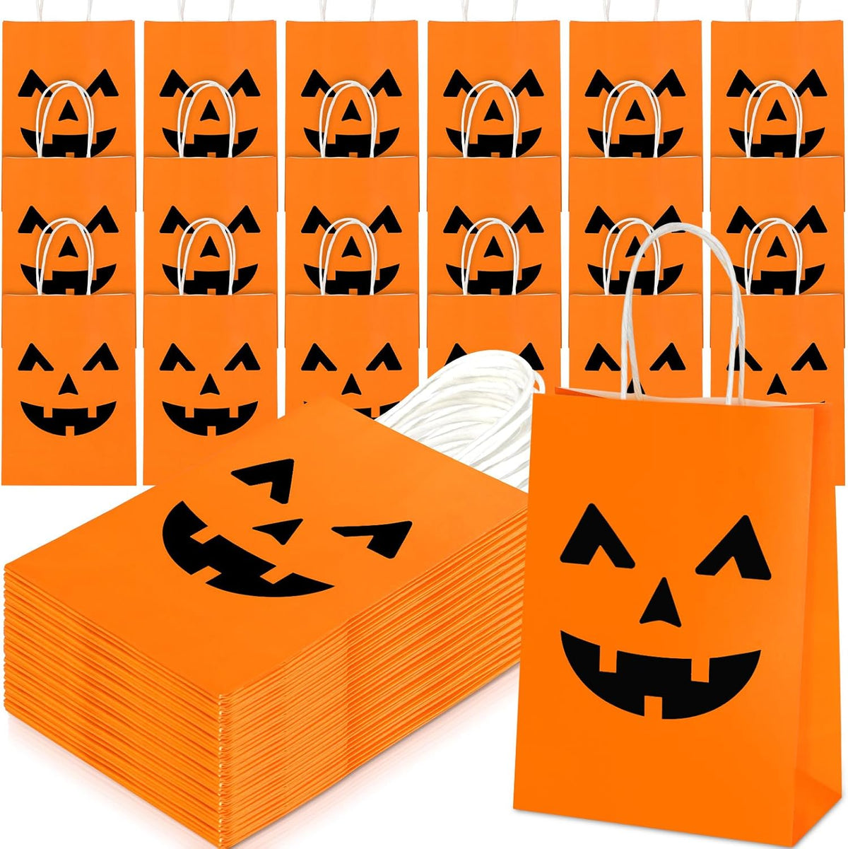 Ctosree 100 Pcs Halloween Pumpkin Gift Bags with Handle, Party Favor Bags