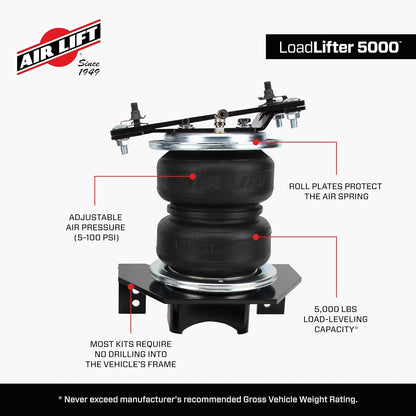 air lift 57288 loadlifter 5000 air spring suspension showing dimensions