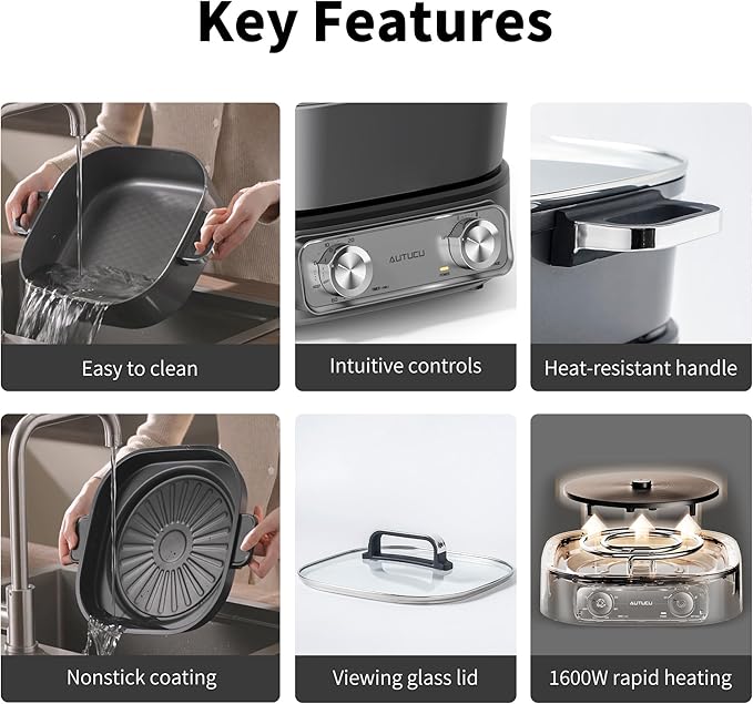 6-Quart Electric Skillet with Grill | Non-Stick PFOA-Free Ceramic-Coated Pot - Image 7