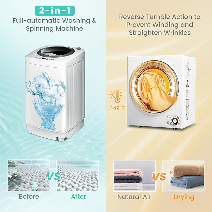 COSTWAY Washer and Dryer Combo Set, 8Lbs Capacity Portable Washing Machine - Image 6