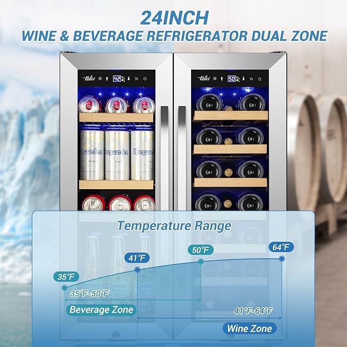 Wine and Beverage Refrigerator Under Counter, 24 Inch Beverage Fridge Dual Zone - Image 2