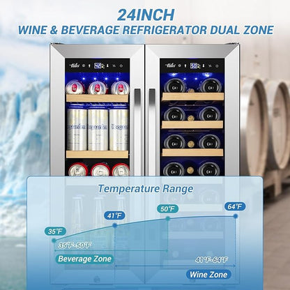 Wine and Beverage Refrigerator Under Counter, 24 Inch Beverage Fridge Dual Zone - Image 2