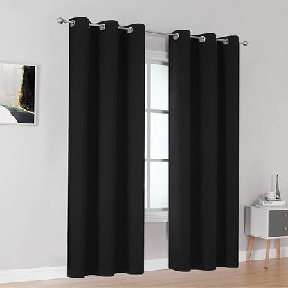 DUALIFE Black Blackout Curtain for Living Room 84 Inch Length Solid Energy - Image 2