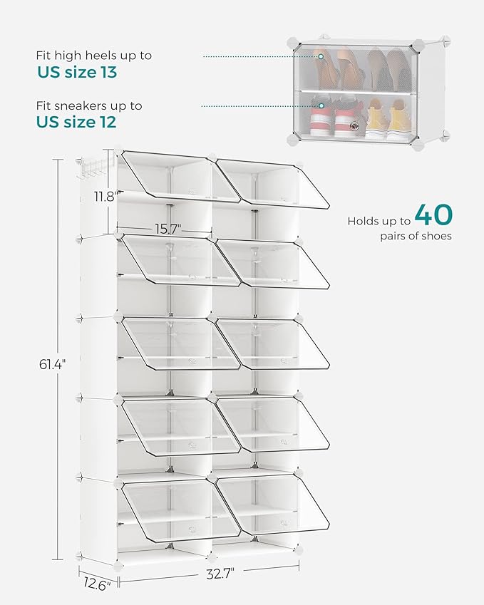 SONGMICS Shoe Rack Organizer, 10-Tier Shoe Storage Cabinet - Image 3