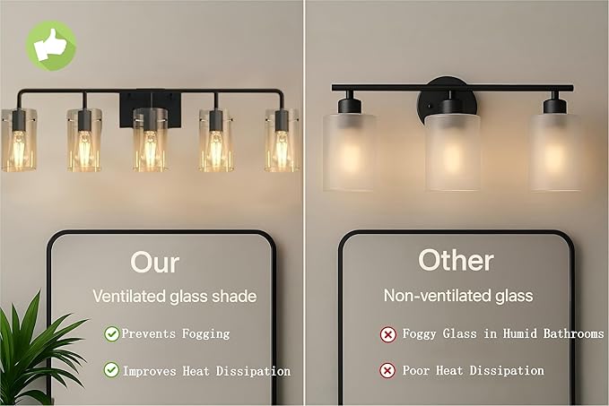 L LOHAS LED 5-Light Bathroom Light Fixtures, 33.85" Black Bathroom Vanity Light - Image 2
