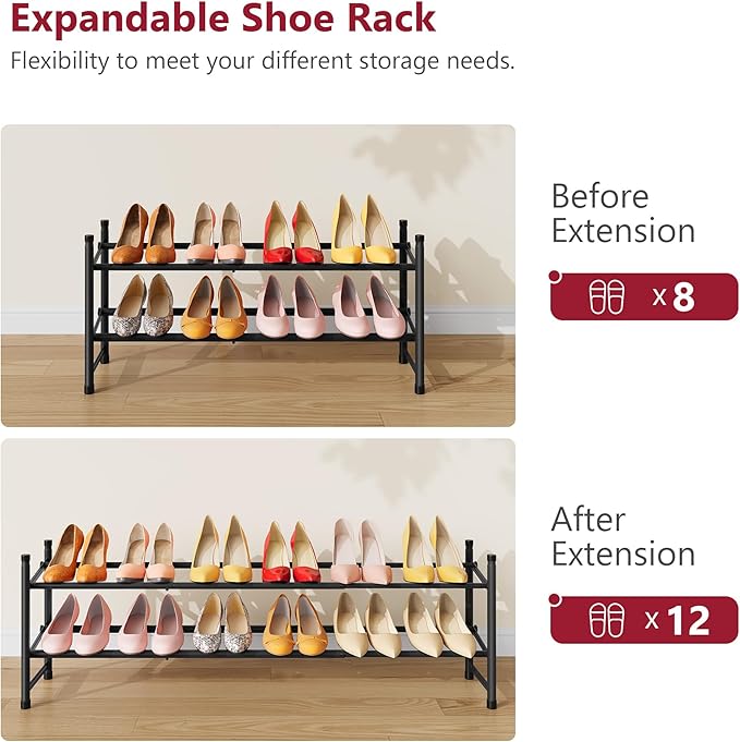 Tajsoon Expandable Shoe Rack for Closet 2 Tier, 28“-41“ Adjustable & Stackable - Image 7