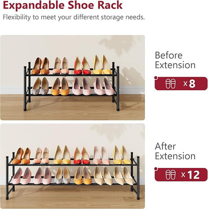 Tajsoon Expandable Shoe Rack for Closet 2 Tier, 28“-41“ Adjustable & Stackable - Image 7