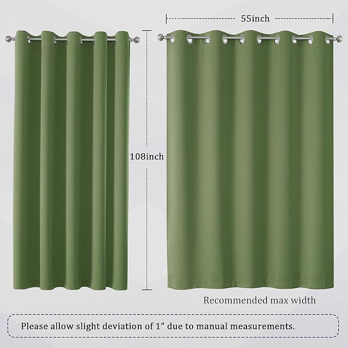 DUALIFE Sage Green Curtains for Bedroom Blackout 2 Panels Grommet Top Thermal - Image 6