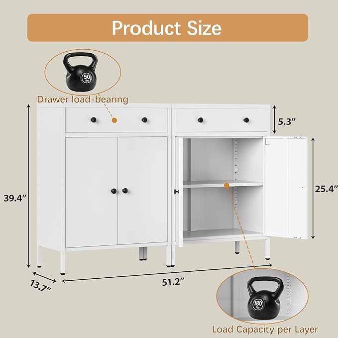 Metal Storage Cabinet with Drawer and Adjustable Shelf, 35.4" H Coffee Bar - Image 2